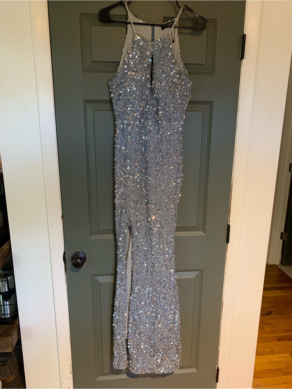 Sparkling Silver Sequin Halter Prom Dress